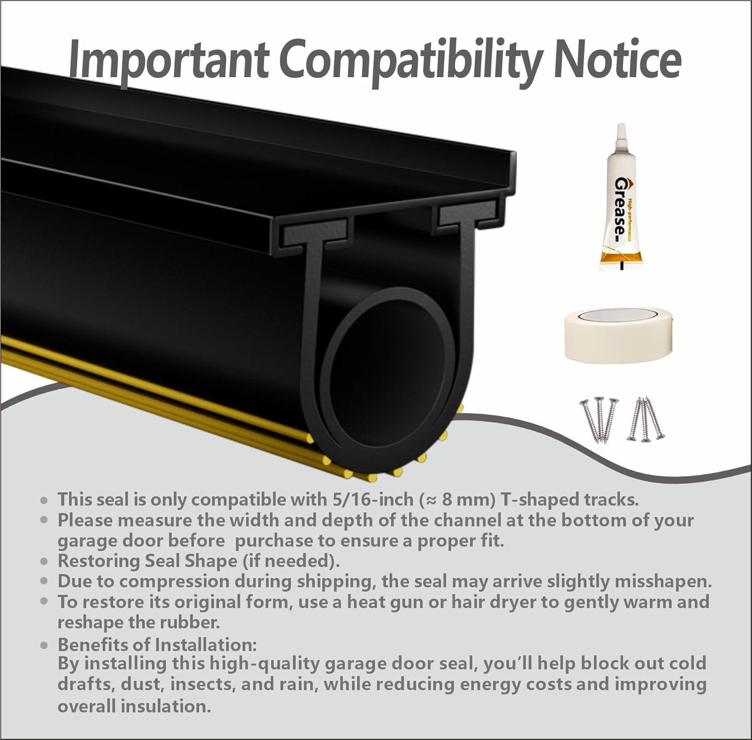 rpxrpx Garage Door Bottom Seal Kit 10ft U-Shape Rubber Set